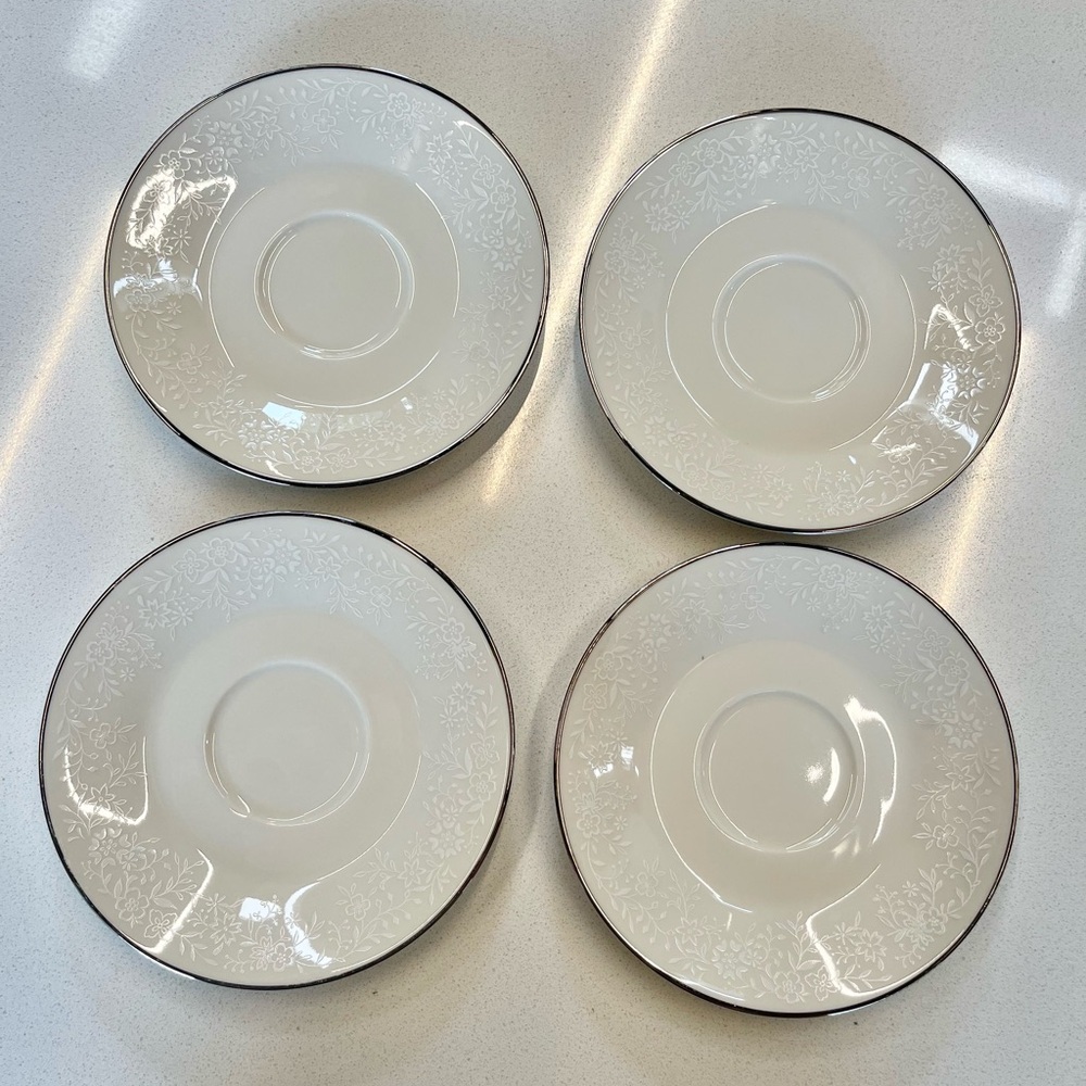 Set of 4 Noritake Ivory China 7192 Affection saucer cup plates